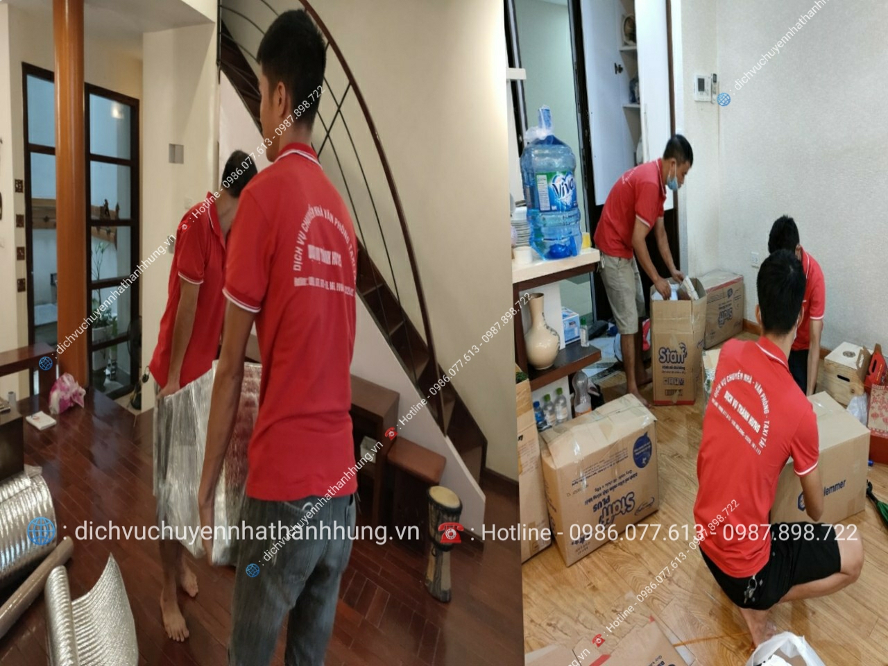 Nhân viên Thành Hưng đóng gói đồ đạc bằng thùng carton